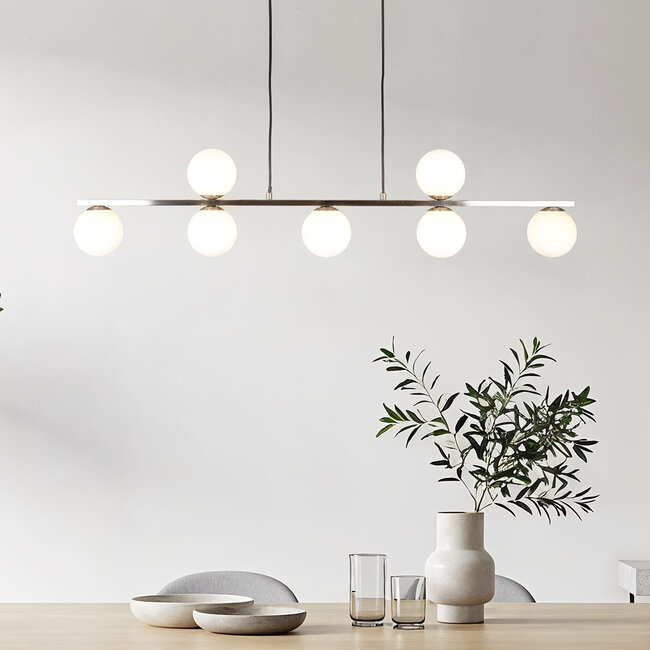Hanging lamp with frosted glass, 7-bulb - Syv