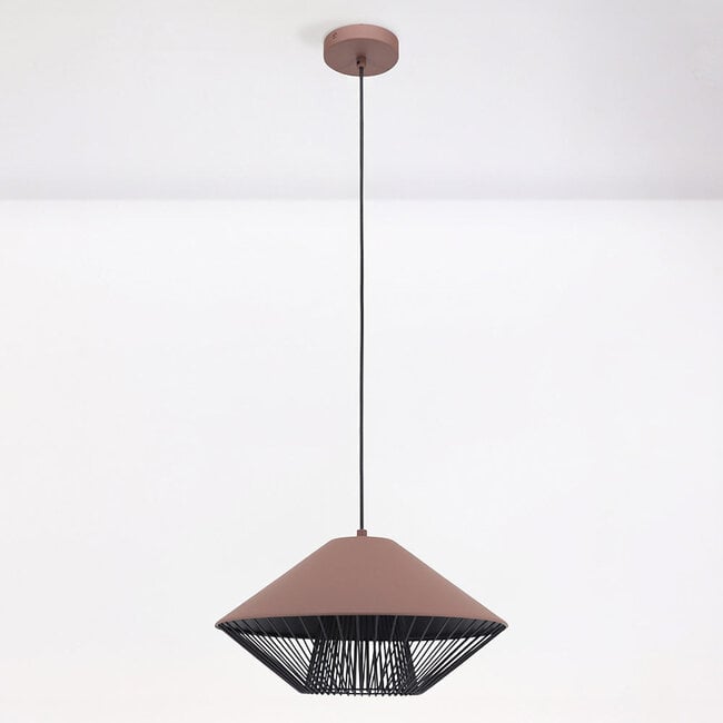 pendant light Aiva - semi-open slatted shade in coffee brown