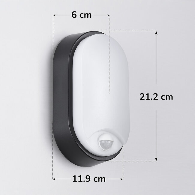 LED bulkhead wall light with sensor and 3 colour temperatures, oval