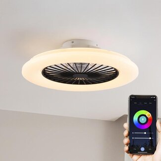 Ceiling fan with light, remote control, TUYA and RGBWW Ø50 Mira - black/grey