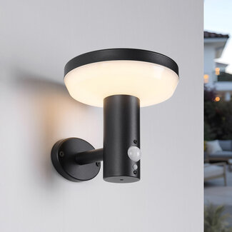 Modern solar wall light black with sensor - Dimmy