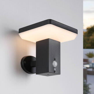 Modern solar wall light black with sensor - Aila