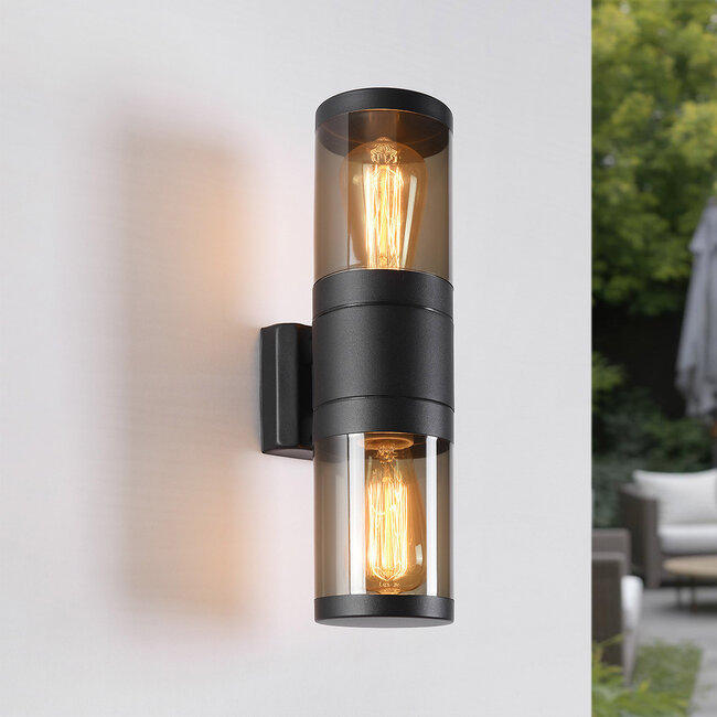 2-bulb black outdoor wall light, up/down - Rouen