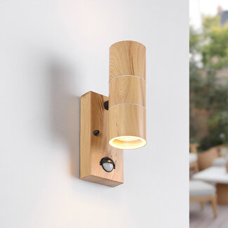 Modern up and down wall light with sensor in wood look - Martina