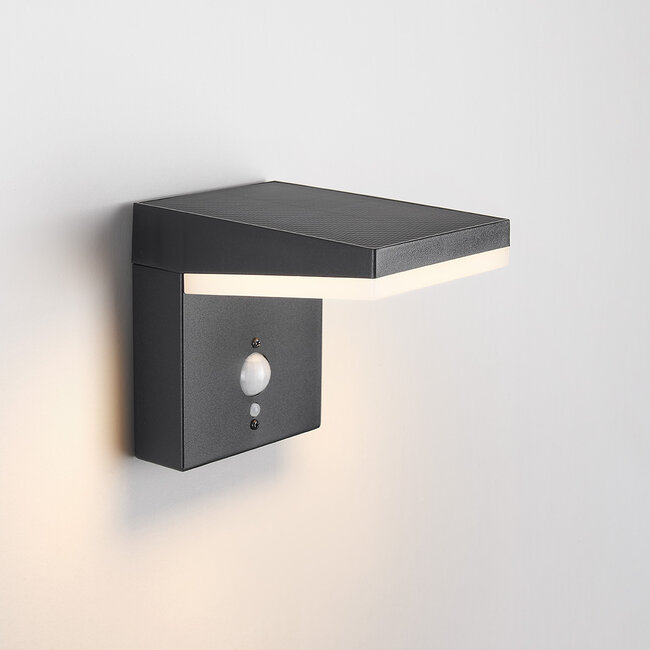 Modern solar wall lamp black with sensor - Halo