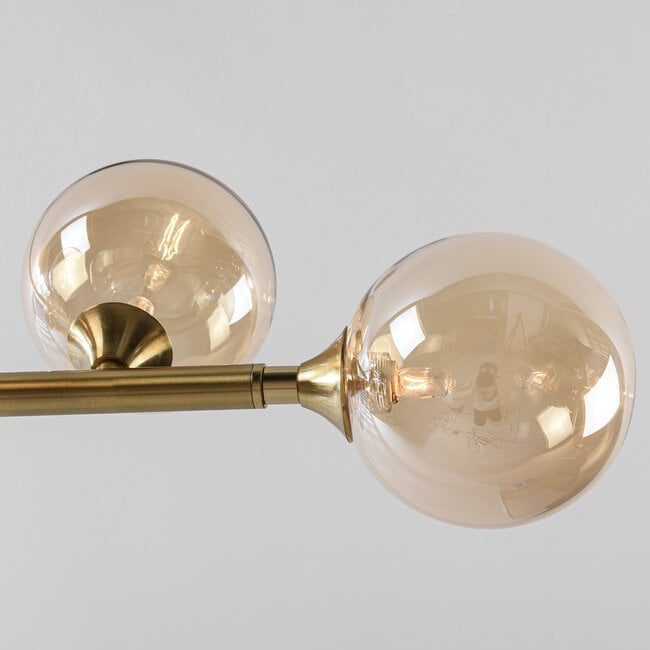 6-light pendant light Aster - gold with amber glass globes