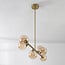6-light pendant light Aster - gold with amber glass globes
