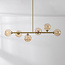 6-light pendant light Aster - gold with amber glass globes