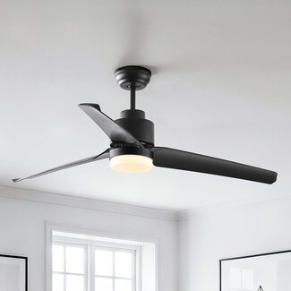 Black ceiling fan with remote control and dimmable LEDs - Akira