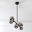 Designer ceiling light black with smoked glass, 6-bulb - Aster