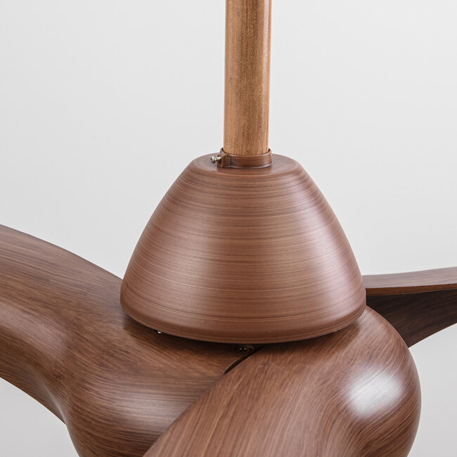 Ceiling fan with LEDs and adjustable colour temperature in dark brown wood effect - Wieke