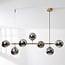 Designer pendant light Hepta with 7 smoked glass globes