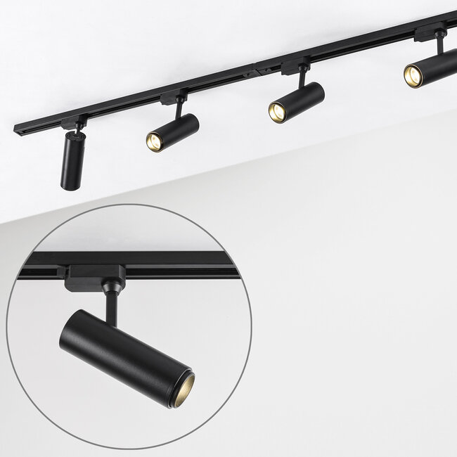 Modern 1-phase track lighting system 1.5 metres with black track lights - Jolie