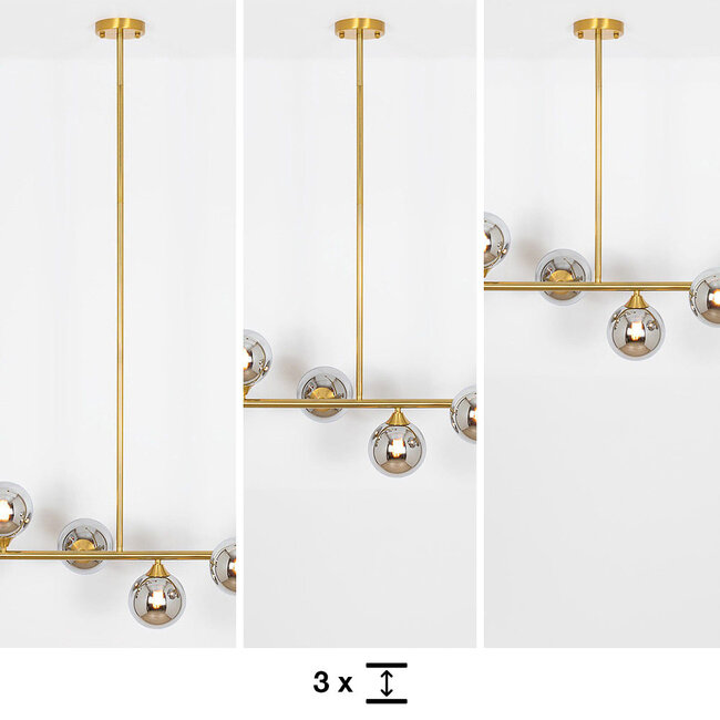 6-light pendant light Aster - gold with smoked mirrored glass