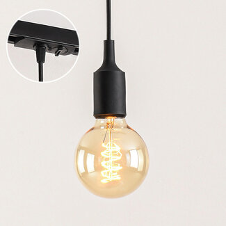 E27 hanging light fitting for 1-phase track lighting system - black