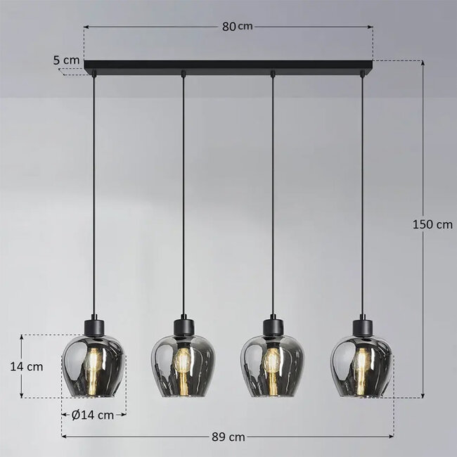4-bulb pendant light with smoked glas - Sanford