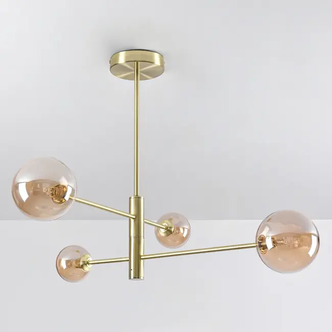 Golden ceiling lamp Stiri 4-light with Amber glass