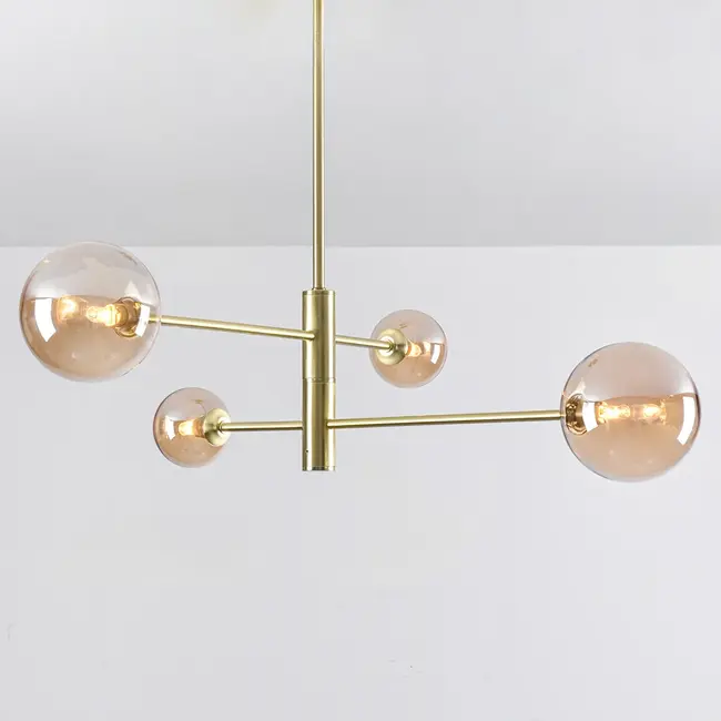 Golden ceiling lamp Stiri 4-light with Amber glass