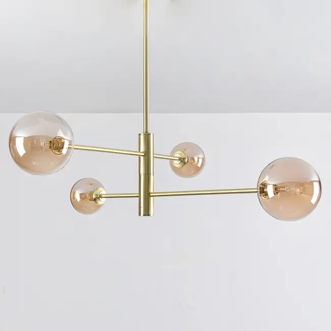 4-light ceiling light Stiri - amber glass in gold
