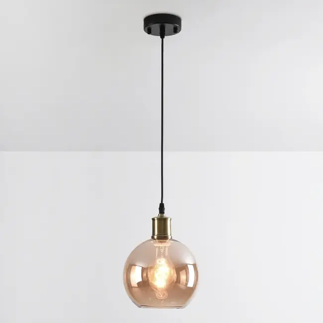 1-light pendant lamp Verona amber - round smooth glass