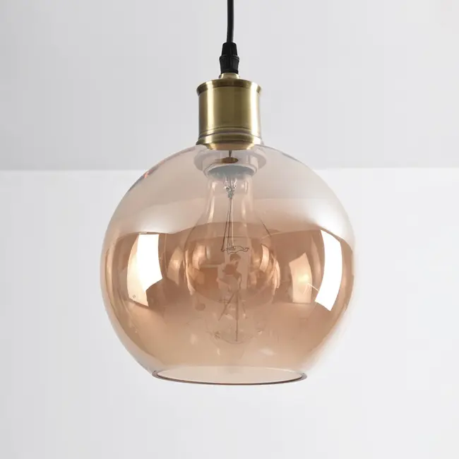 1-light pendant lamp Verona amber - round smooth glass