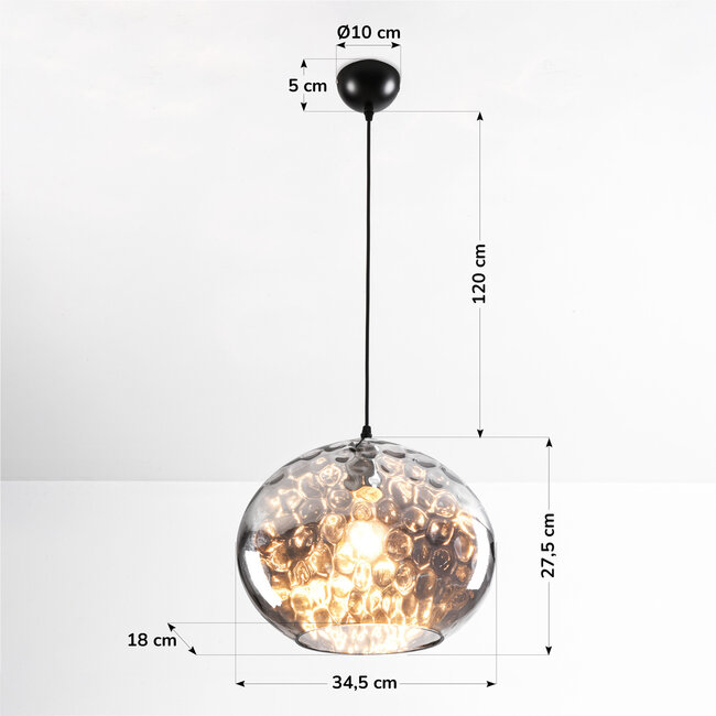 Designer pendant light Palermo - oval smoked glass