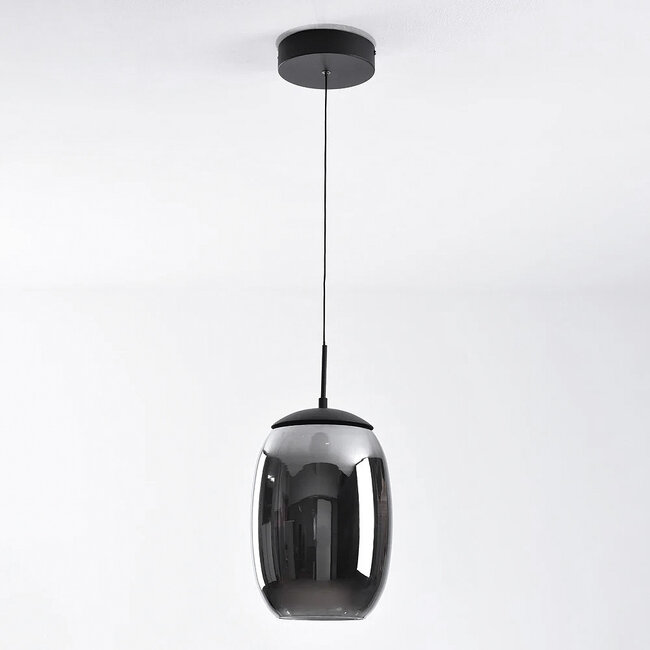 3-step dimmable pendant light Nadine - smoked grey glass and black