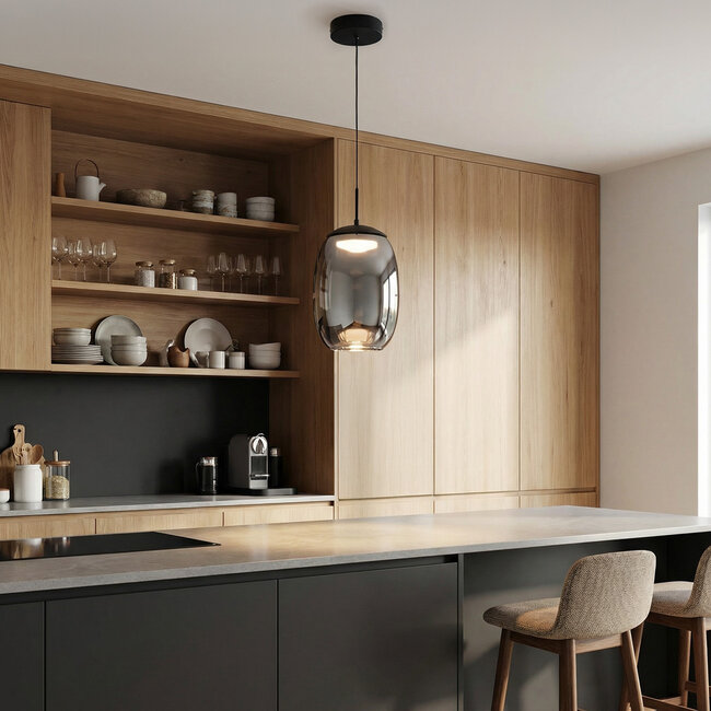 Black Nadine pendant lamp with smoked glass and 3-step dimmer