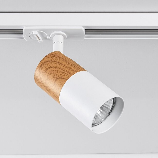 Track spotlight 1-phase Linn, white with mahogany wood-effect detail