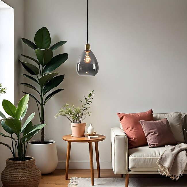 1-light pendant lamp Verona smoked glass - drop smooth glass