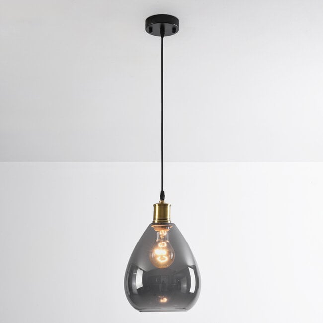 pendant light Verona - smoked glass teardrop globe