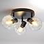 Round ceiling lamp, black with transparent glass, 3-light - Jenthe