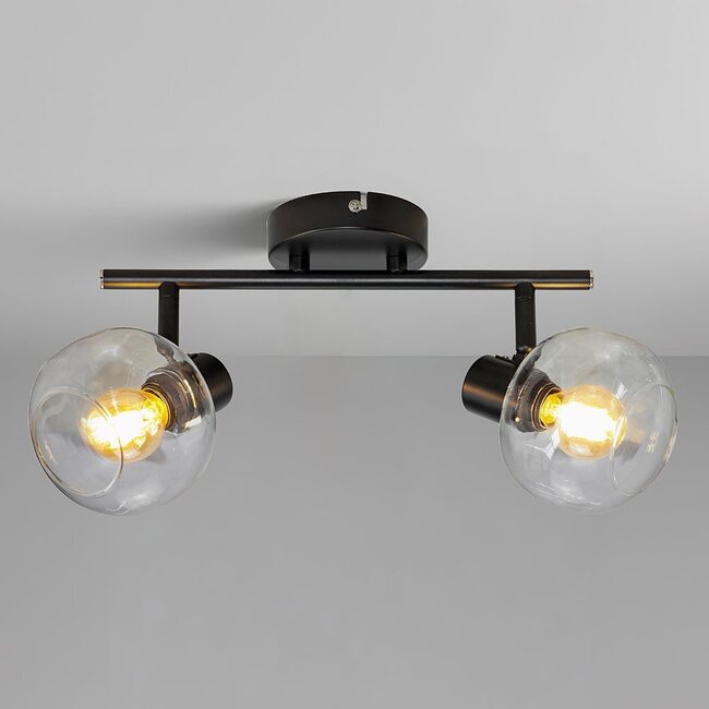 2-light ceiling light Jenthe - black with clear glass