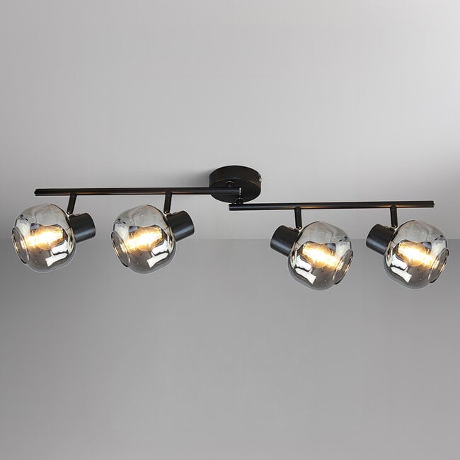 4-light ceiling light Jenthe - black with smoked glass and mirror effect