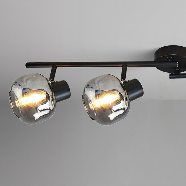 4-light ceiling light Jenthe - black with smoked glass and mirror effect