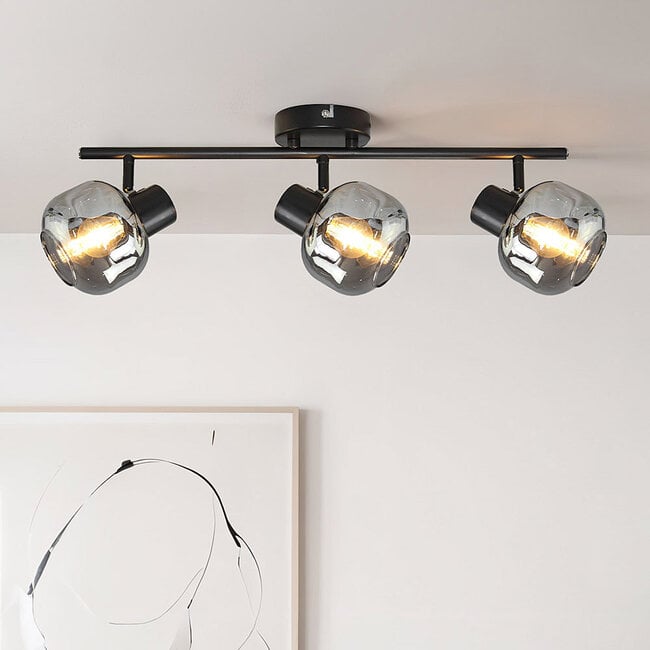 3-light ceiling light Jenthe - black with smoked glass and mirror effect