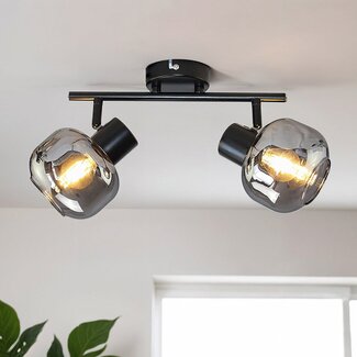 Modern ceiling lamp in Black with smoked glass and Mirror effect, 2-light - Jenthe