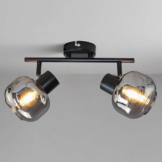 Modern ceiling lamp in black with smoked glass and Mirror effect, 2-light - Jenthe