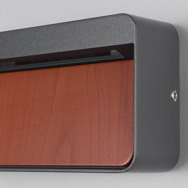 Outdoor wall light Primo wood look anthracite with integrated LED
