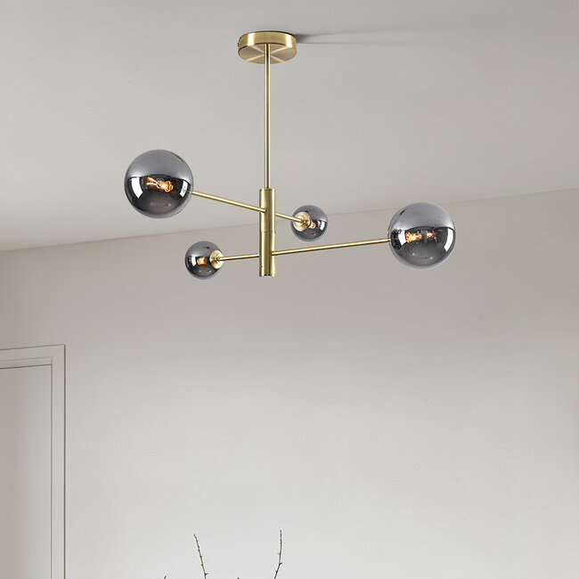 Ceiling light Stiri 4-light gold with smoked glass