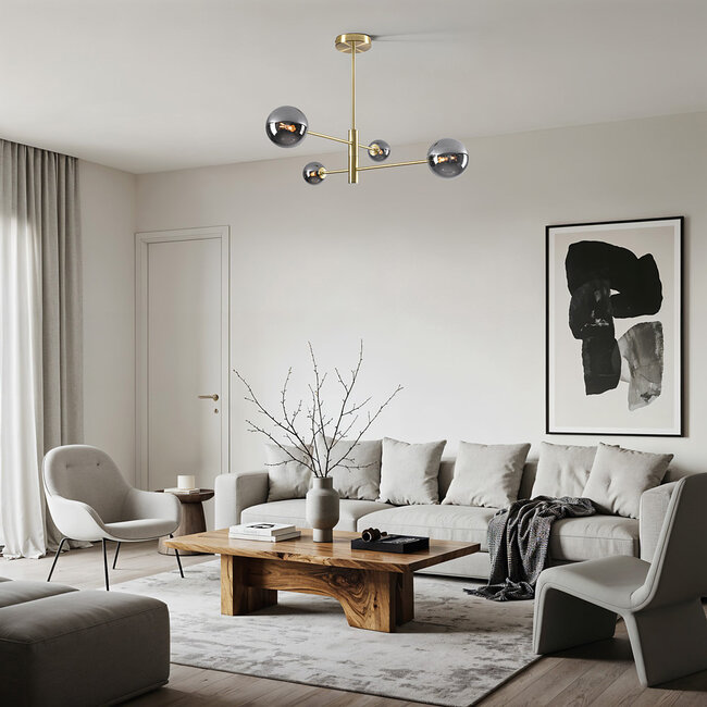 Stiri 4-light ceiling lamp in gold with smoked glass