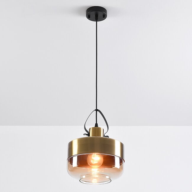 pendant light Laure - amber glass Art Deco wide globe