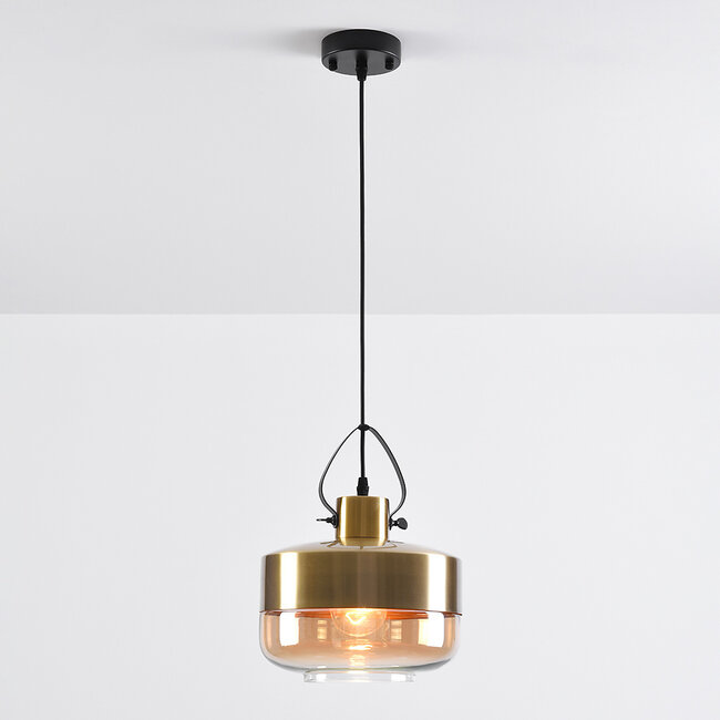 pendant light Laure - amber glass Art Deco wide globe