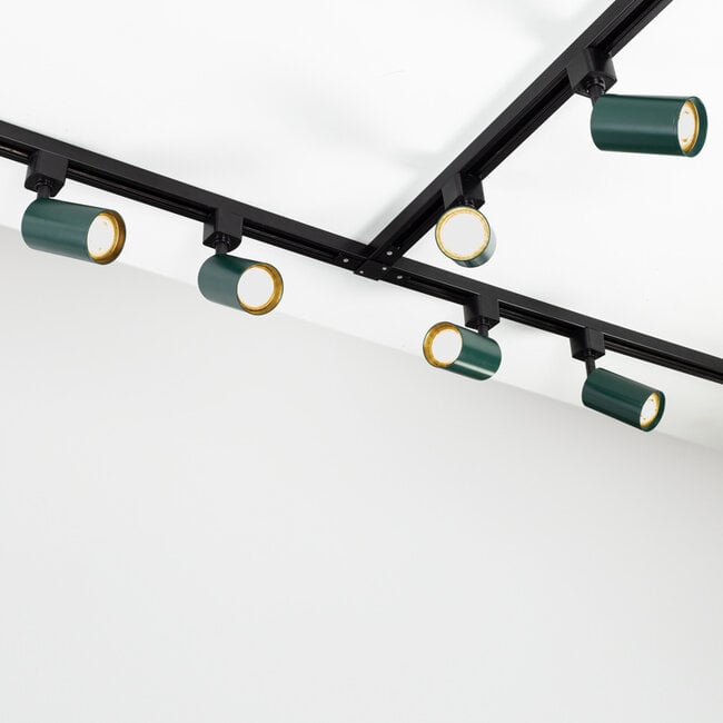 1-phase track system set 3 metres with Romain spotlights in moss green
