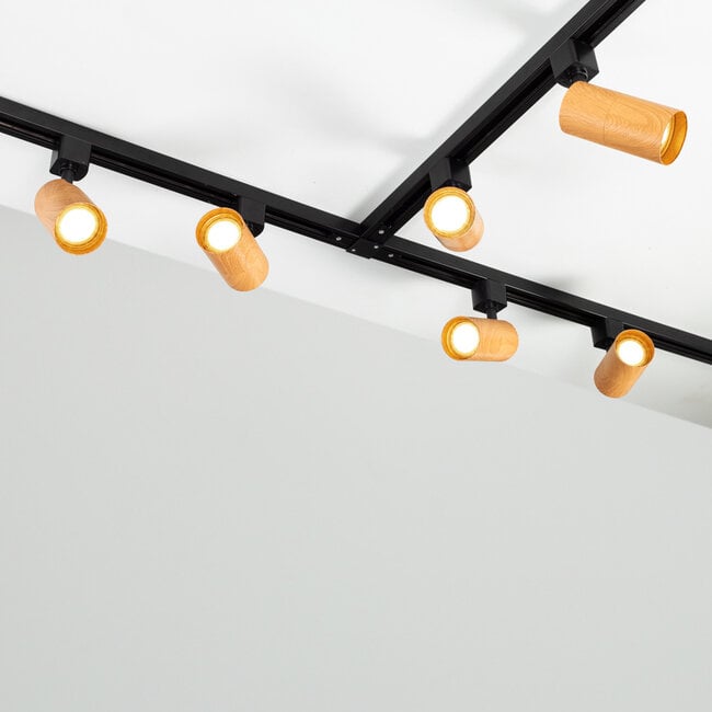 1-phase track system set 3 metres with Loek spotlights, black mahogany wood-effect detail