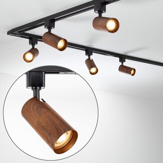 Modern 1-phase Track lighting system, 3 metres, Black with walnut Wood effect - Loek