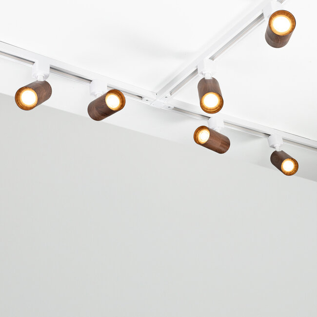 Modern 1-phase Track lighting system, 1.5 metres, with walnut wood effect - Loek