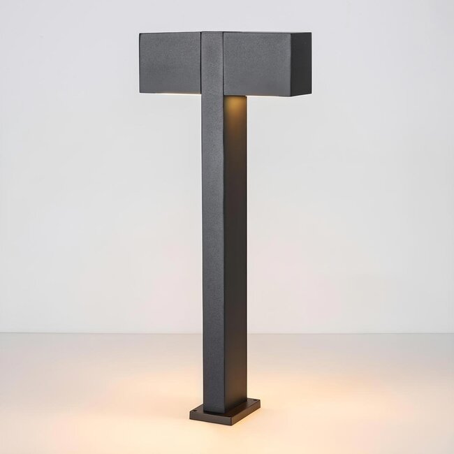 2-light outdoor floor lamp Simone with two square heads - black