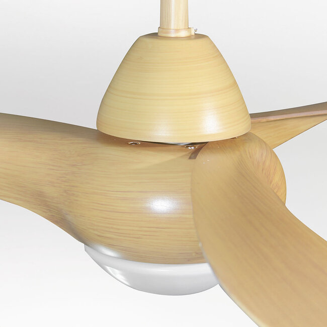 Ceiling fan Wieke with LEDs and adjustable colour temperature - wood effect