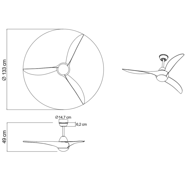 Wieke ceiling fan with LEDs and adjustable colour temperature - wood effect